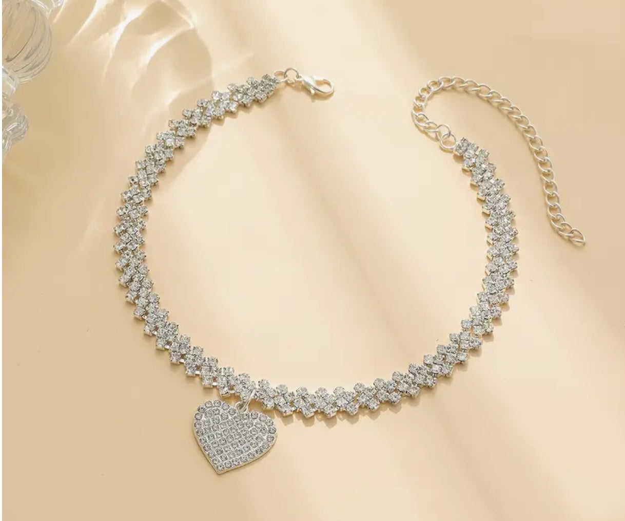 Heart-Shaped Rhinestone Choker Necklace