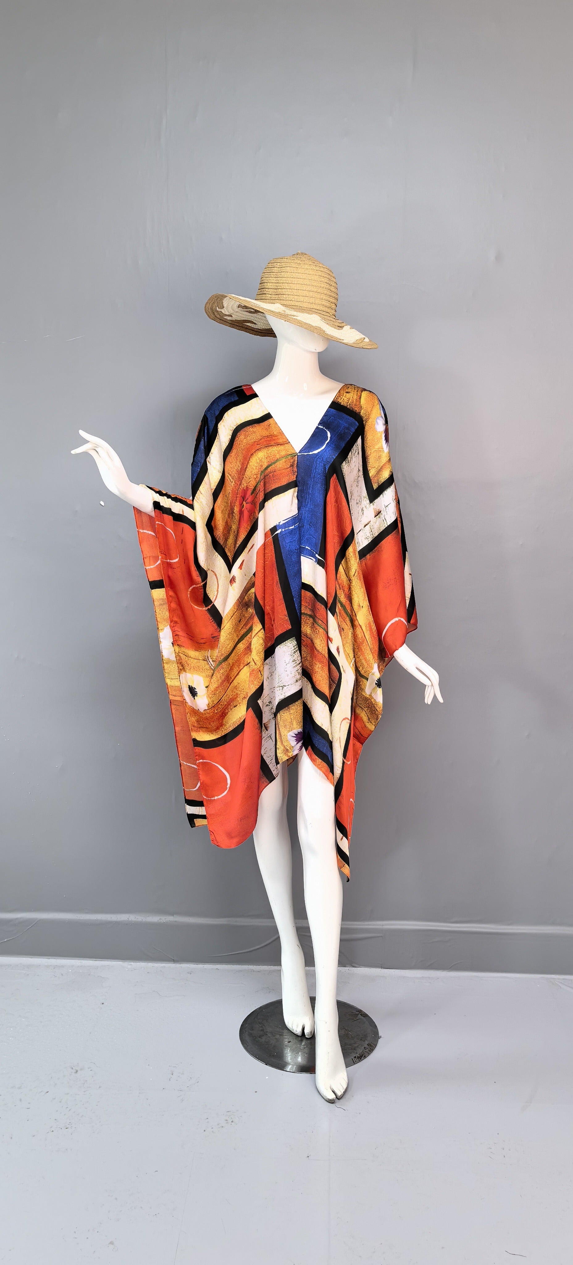 V-neck simulation silk vacation beach dress